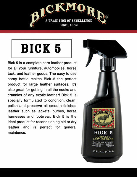 Bick 5 Leather Cleaner & Conditioner Spray 16 Ounces - Cleans and Conditions Leather Boots, Shoes, Jackets & Accessories