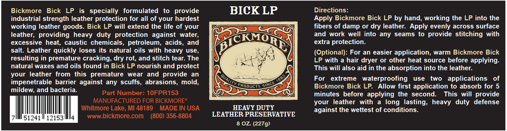 Fiebing Company, Inc. Bickmore Leather Conditioner, Scratch Repair Bick LP  4oz - Heavy Duty LP Leather Preservative